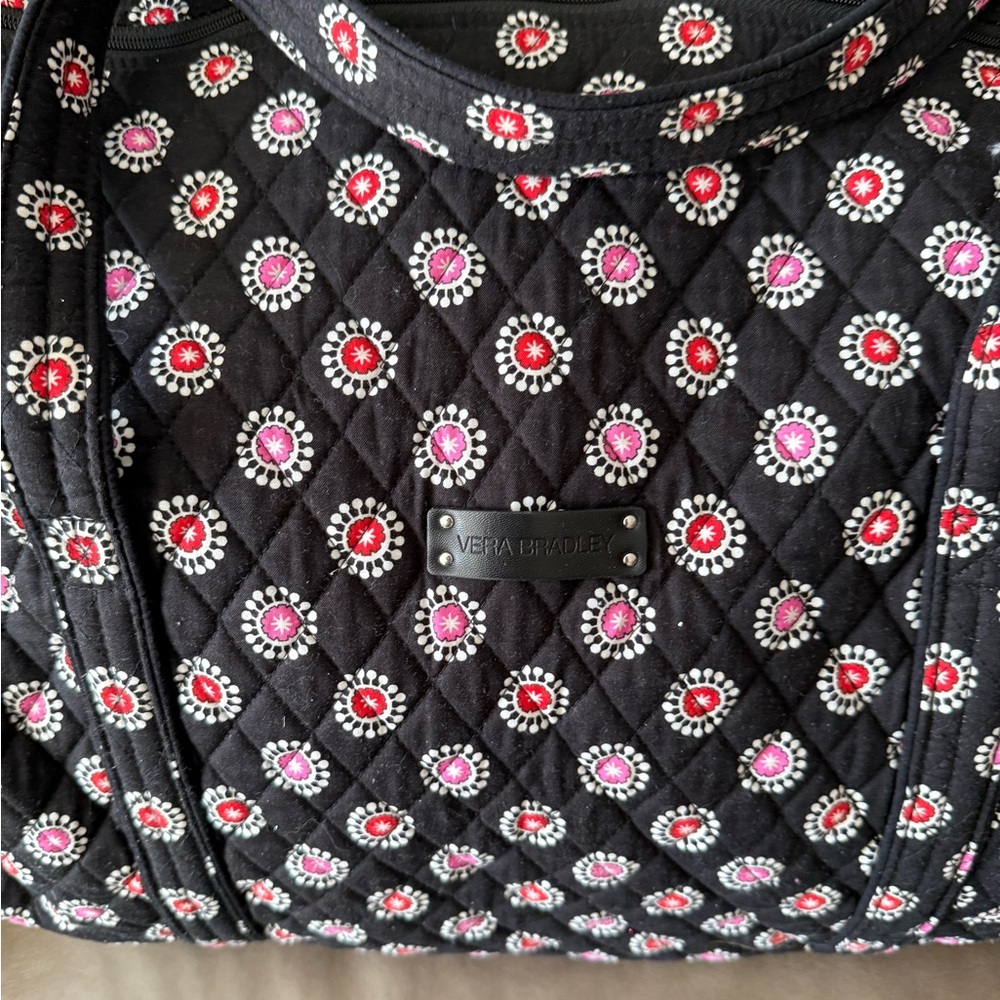 Vera Bradley Black Quilted Travel Bag with Red and Purple Accents